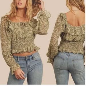 Olive Green Floral Print Top